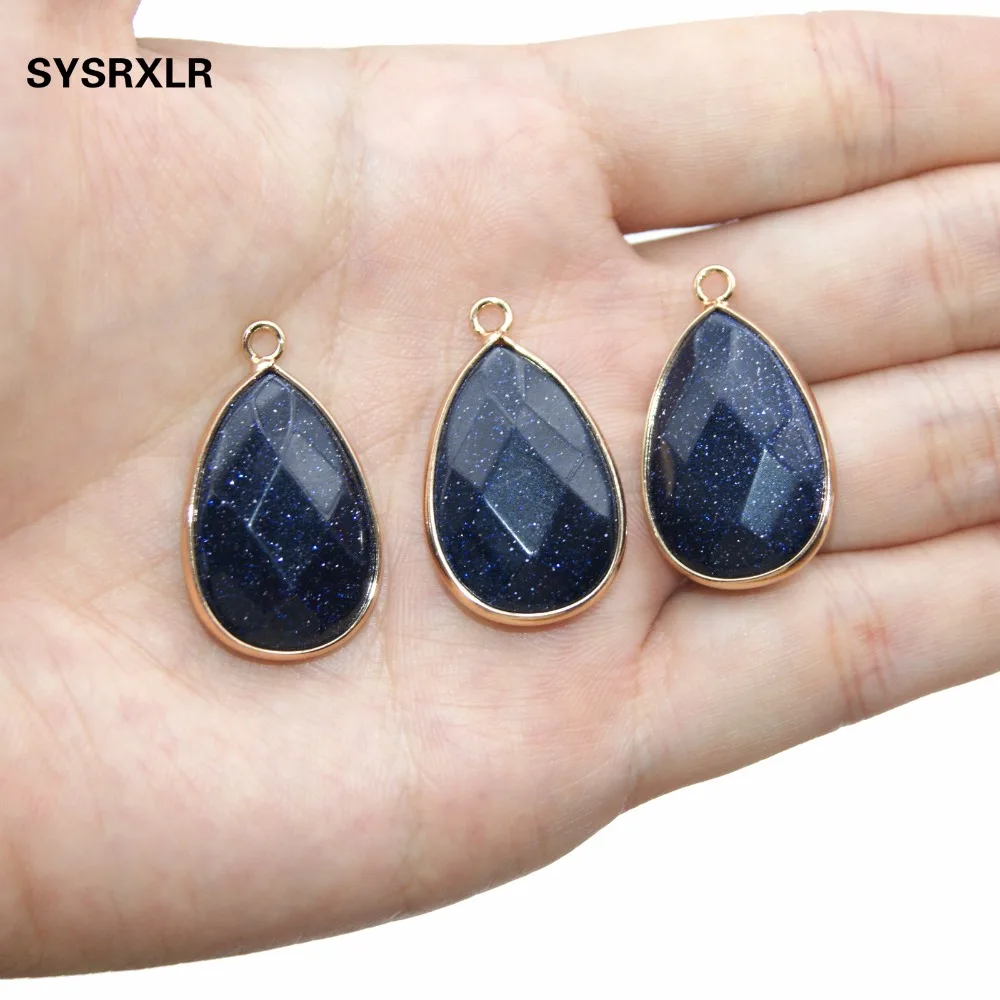 Ограненный натуральный камень с каплями воды синий песчаник позолоченный сделай