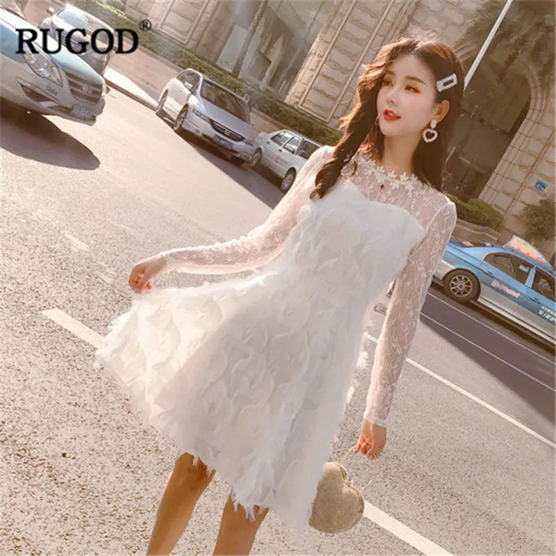 Женское платье с длинным рукавом RUGOD винтажное однотонное прямое средней длины