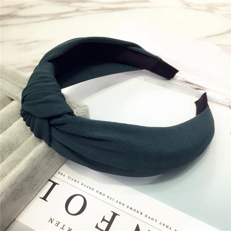 Dark green Повязка на голову для женщин широкая однотонная мягкая завязанная повязка на голову однотонная хлопковая повязка на голову для женщин Дамский обруч для волос с бантиком аксессуары для волос головной убор - Цвет: Dark green