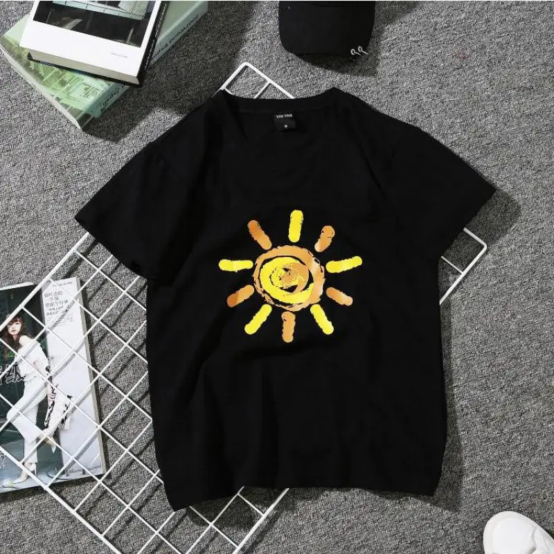 Рубашка ftaylor женская летняя с принтом солнца повседневная коротким рукавом 3XL |