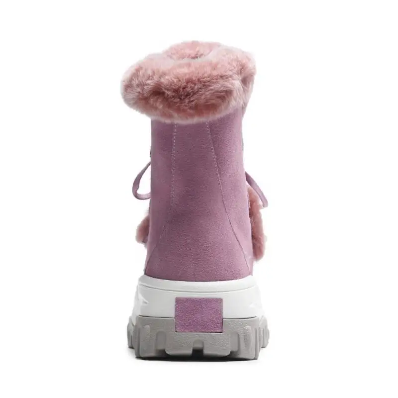 FITWEE/женские зимние сапоги из натуральной кожи женские на меху со шнуровкой