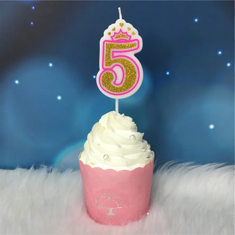 Candle-G-Pink5 Креативные золотые, розовые/синие свечи с короной и цифрами на день рождения 0-9 для детей, взрослых девочек и мальчиков, праздничные свечи для торта, украшения - Цвет: Candle-G-Pink5