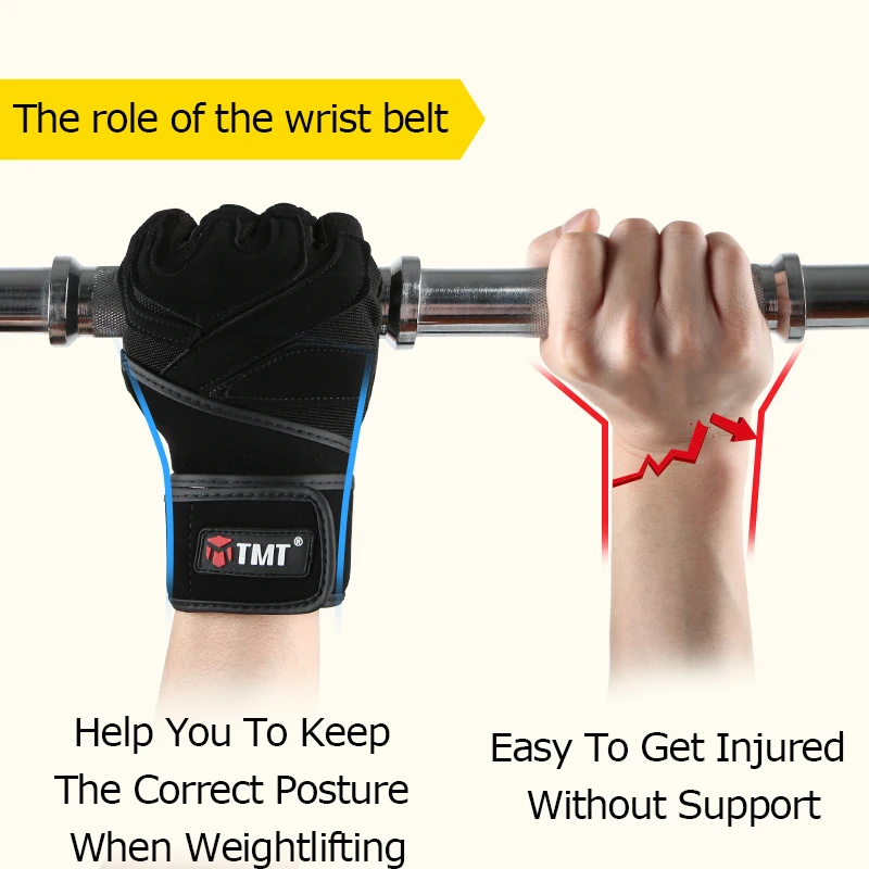 TMT Спорт тренажерный зал перчатки половину палец дышащая Тяжелая атлетика Фитнес