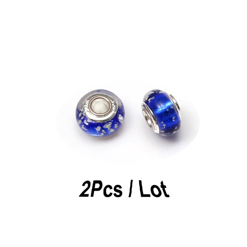 YGZ009 2Pcs/Lot 925 Fashion Silver Edge Color Glass Fluorescent Beads Fit Original Pandora Charms Bracelets Bangles Beaded Jewelry Gift - Цвет: YGZ009