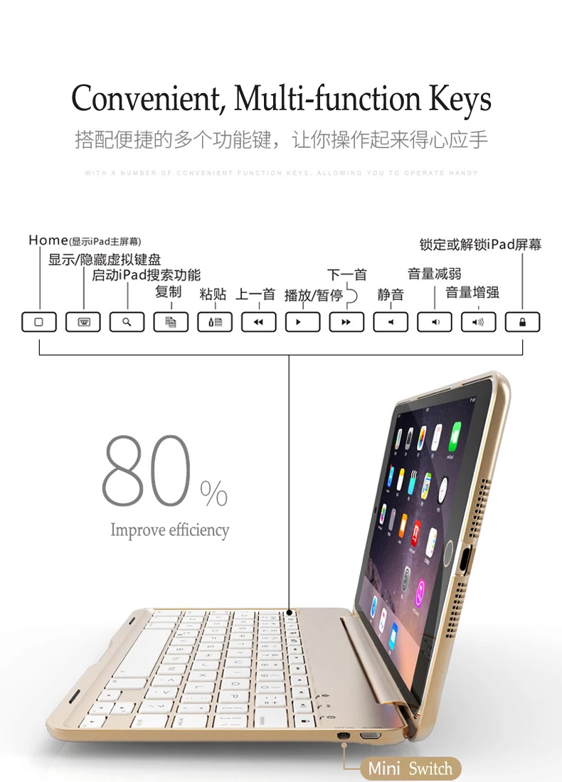 Клавиатура для iPad 2018 A1893 с Цветной подсветкой беспроводной Bluetooth чехол клавиатуры