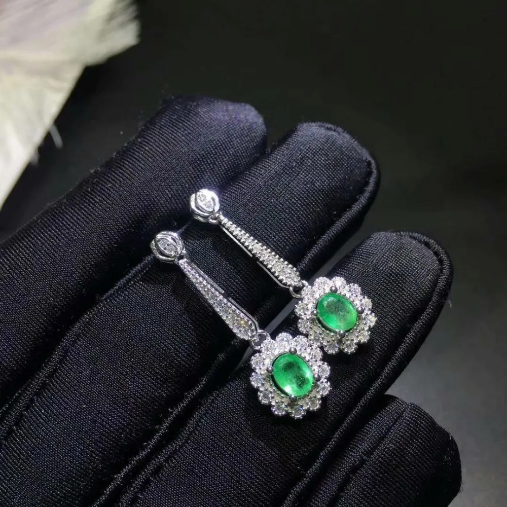 SHILOVEM 925 Стерлинговое Серебро, Настоящее натуральное Изумрудное серьги-гвоздики классические ювелирные украшения свадебный подарок 4*5 мм jce0405088agml