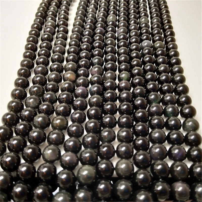 YAOMIAO Round Black Obsidian Beads Natural Stone Selectable Size 4MM To 12MM Fashion DIY Making Women Jewelry Gift | Украшения и