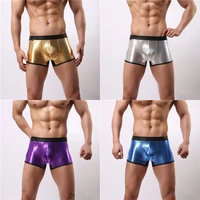 4pcslot sexy mens underwear boxer patent leather wetlook shinny trunks cool underpants shorts shiny leather boxers for male