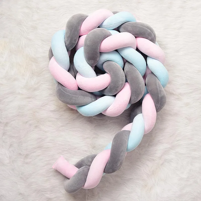 pink grey blue Нордическая длинная плетеная Подушка, хлопковые повязки с узлом, подушка, декоративная подушка для дивана, детский бампер, детская кроватка, защита для детской комнаты, декор 1,5 м - Цвет: pink grey blue