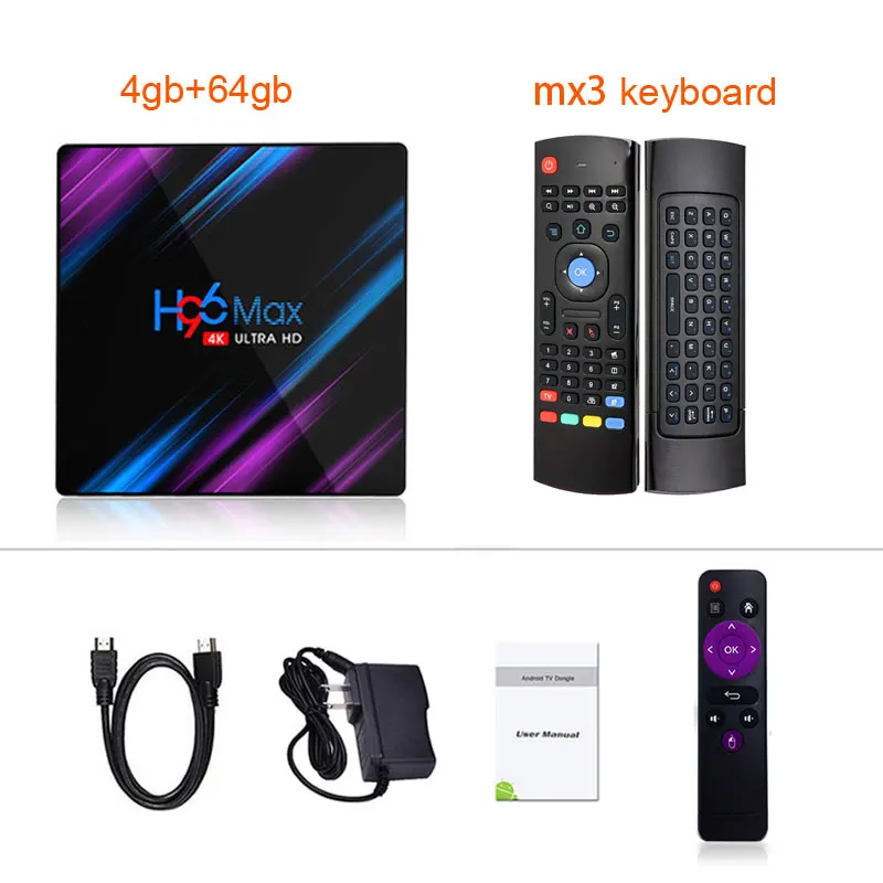Последний H96 Max 3318 Rockchip RK3318 четырехъядерный ОЗУ 4 Гб ПЗУ 64 Гб двойной Wifi UHD OS Android 9,0 H96MAX ТВ коробка vs Ip tv Box - Цвет: 64gb-MX3 Air Mouse
