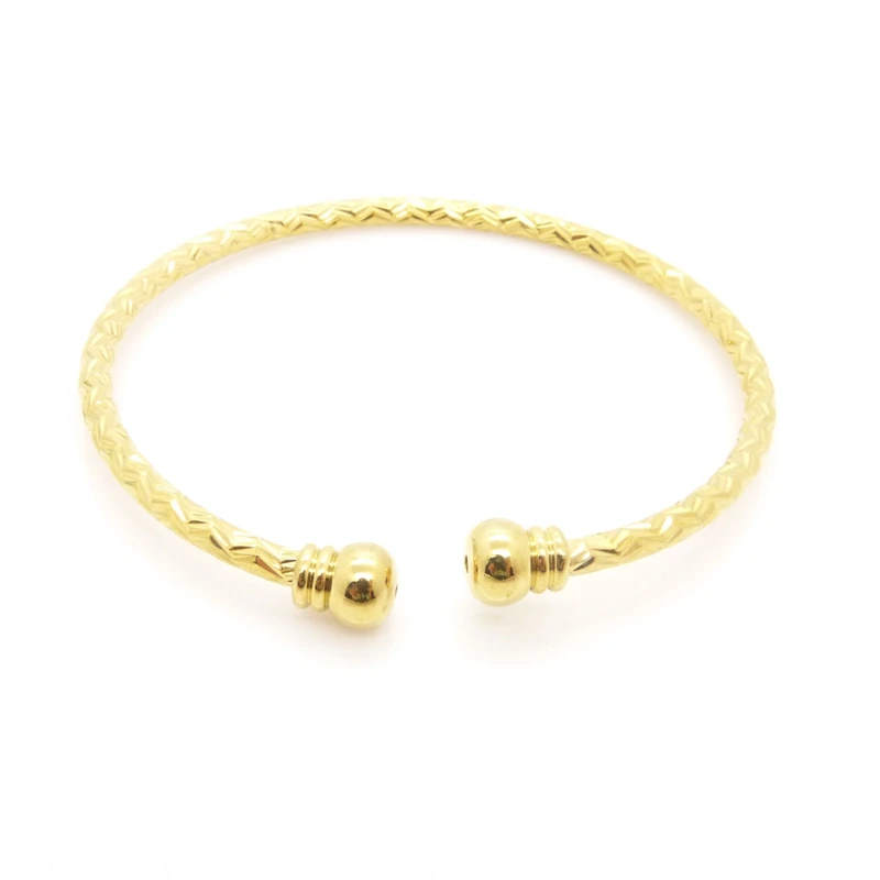 Волнистый резной твердый браслет желтое золото заполненный женский манжет