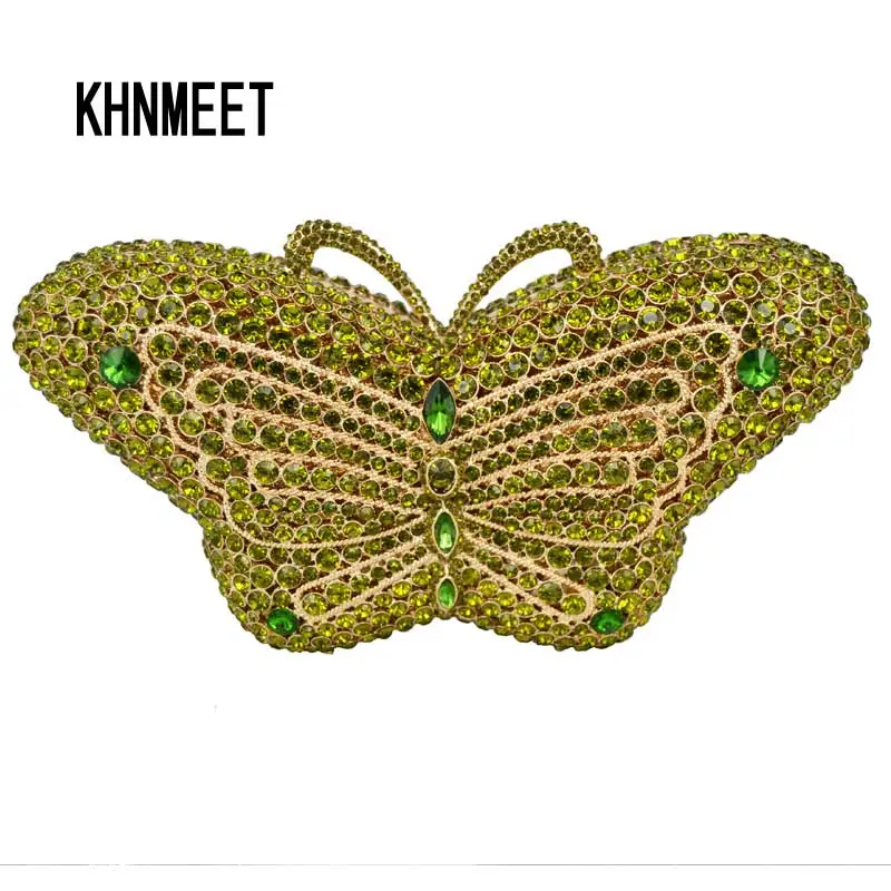 Изумрудно бабочка прекрасная Сумочка клатч с бриллиантами Зеленый коктейльные