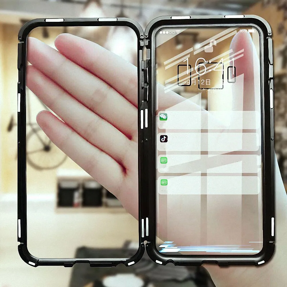 Магнитный Прозрачный чехол для телефона samsung Note 8 9 полный защитный бампер S10e S7 edge