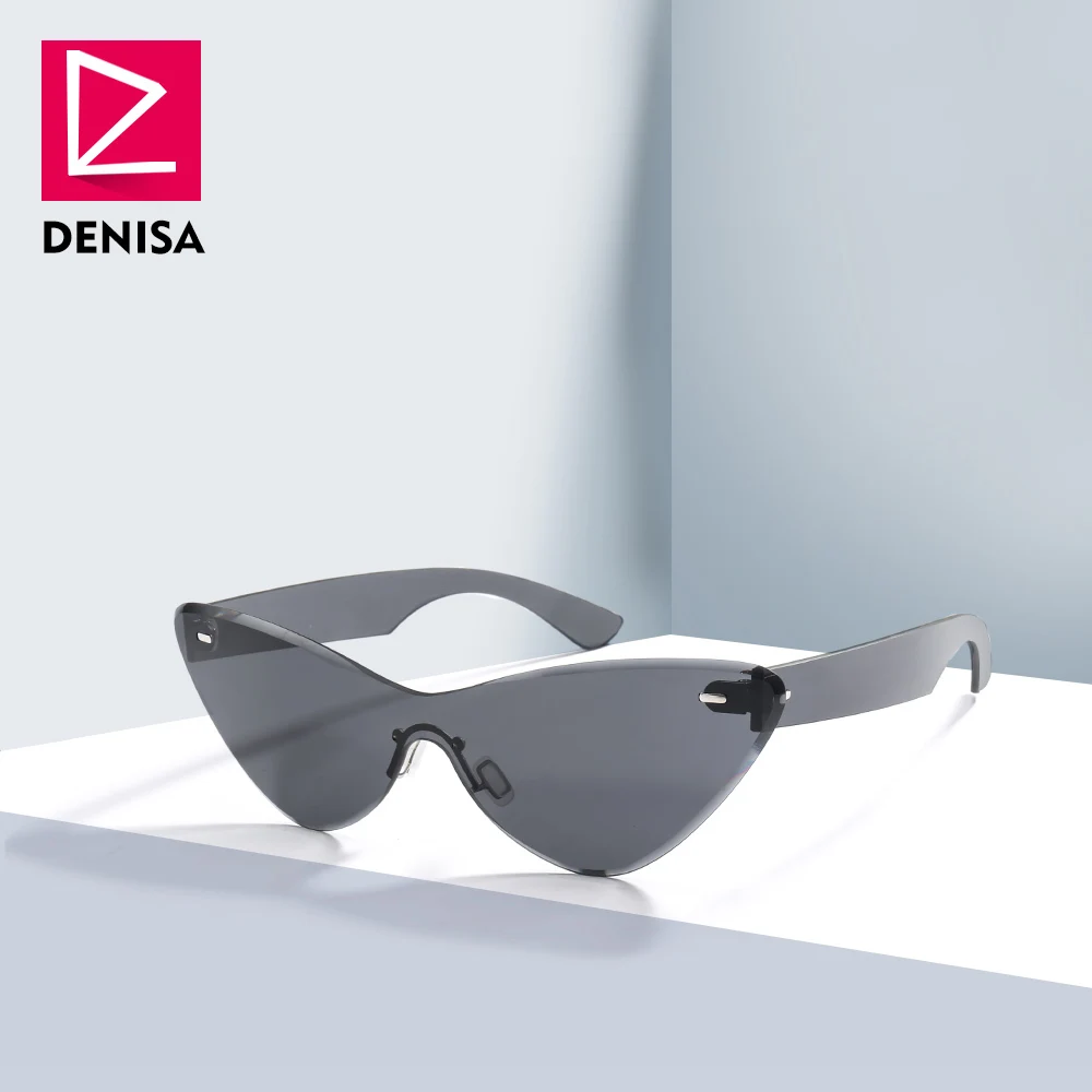 

DENISA New Cool Rimless Sunglasses Cat Eye Trendy Vintage One Piece Lens Glasses Girls Shades For Women UV400 Oculos Gafas G8003