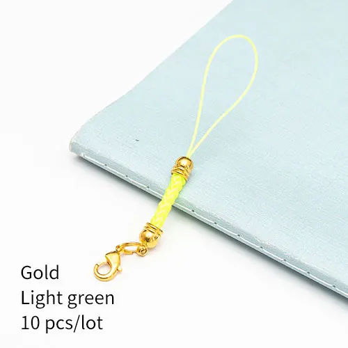 Gold light green 10 шт., застежка-карабин, ремешок, шнур, мобильный телефон, Лариат, мобильный ремешок, шарм, нейлоновый брелок, цепочка, ювелирное изделие, сделай сам, ювелирное изделие - Цвет: Gold light green