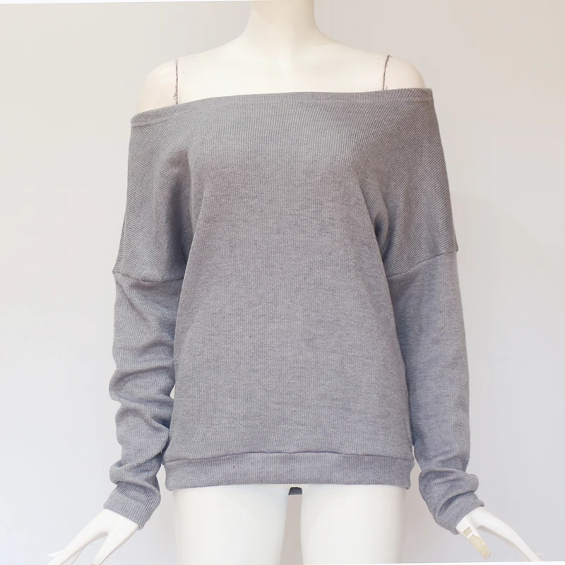 Женский свитер с открытыми плечами повседневный свободный Однотонный пуловер