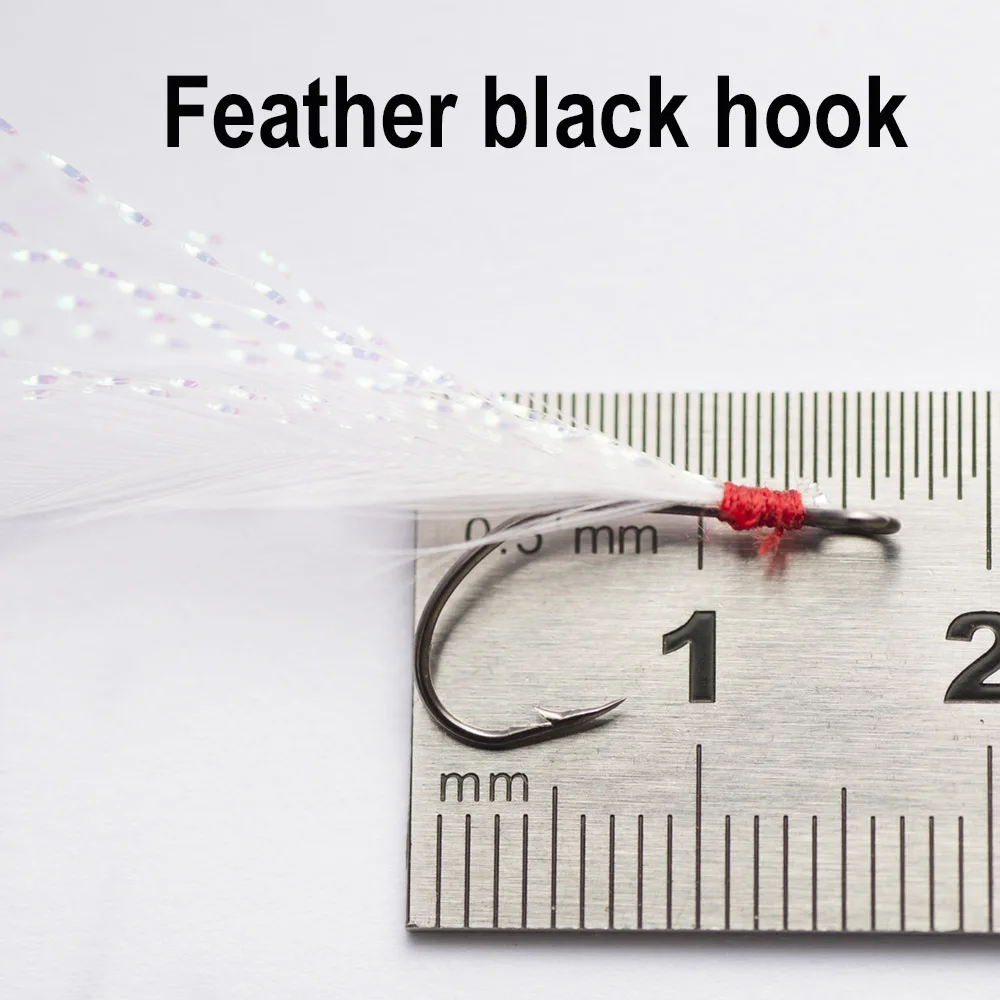 Feather black hook 20 шт./лот,, рыболовный крючок, крючок, рыболовные снасти рыба, крючок, один, перо, рыболовные крючки - Цвет: Feather black hook