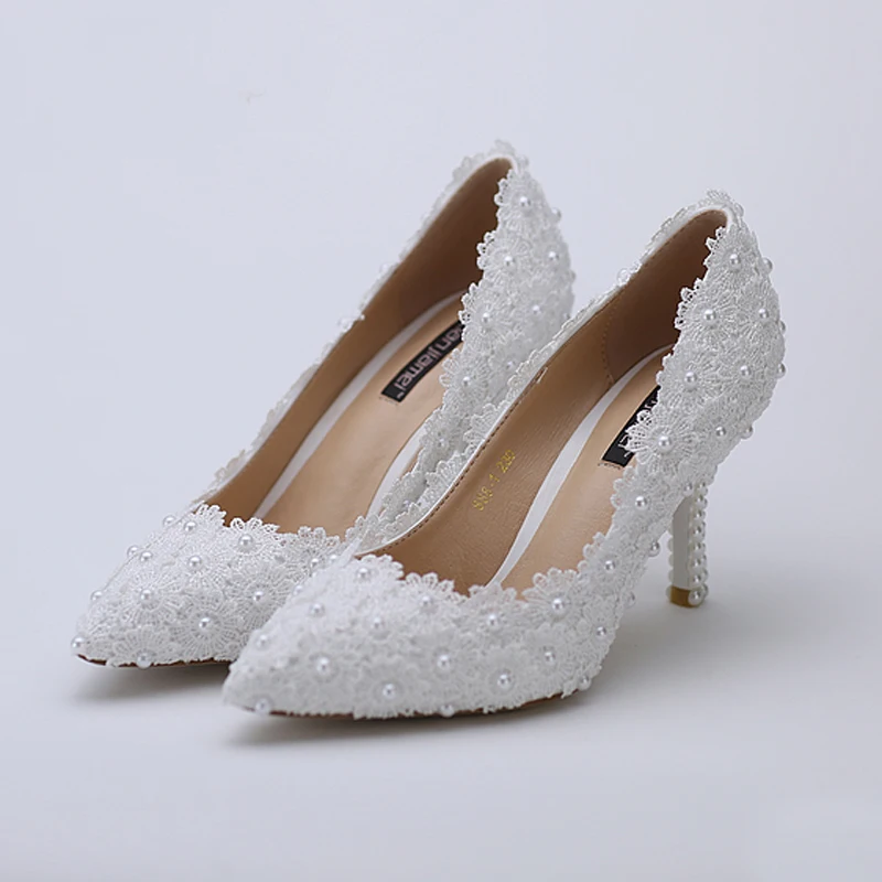 Свадебные туфли с острым носком Модные женские пикантные свадебные на каблуке
