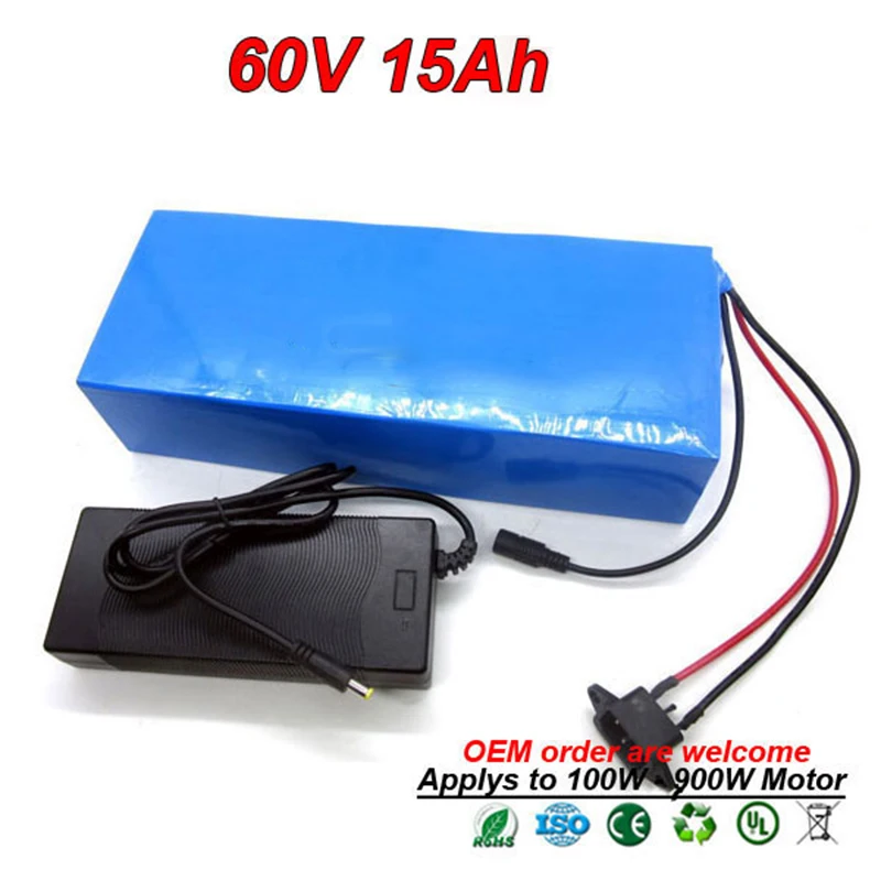 60V 15Ah 750W 500W батарея для электрического велосипеда литий ионная чехол