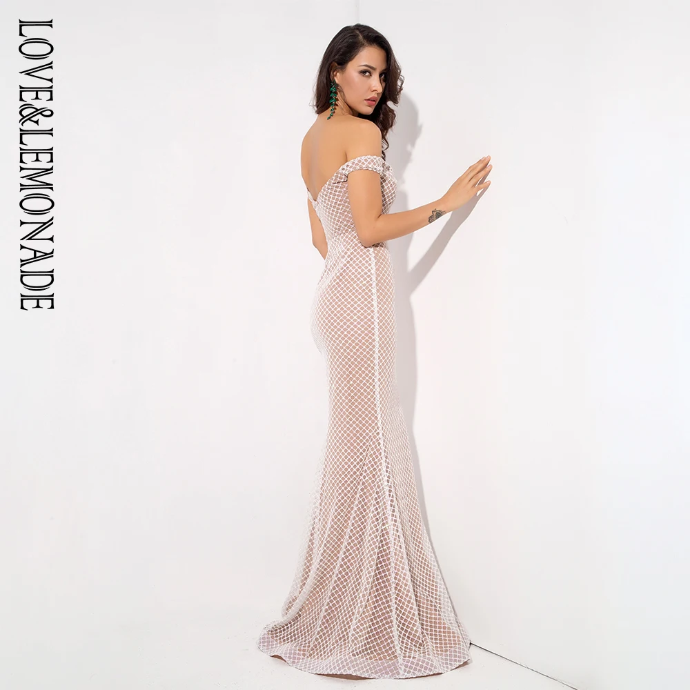 Женское длинное платье Love & Lemonade из бусин с открытой спиной LM81343 2WHITE|Женские