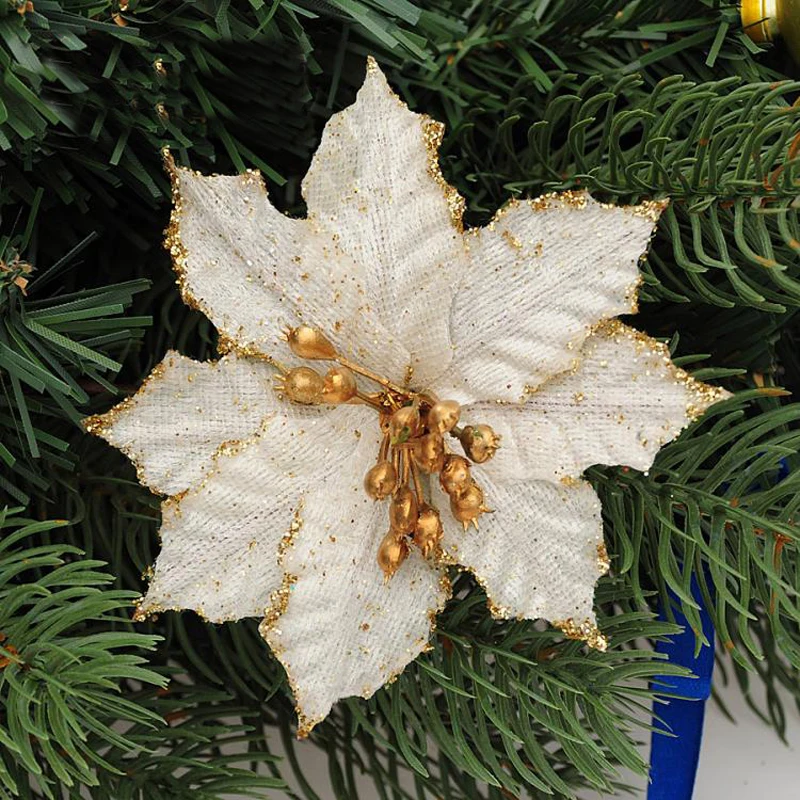 10 шт./лот Рождество 10 см искусственные цветы блестки Poinsettia украшения для дома фестивали Рождественская елка украшения вечерние принадлежности