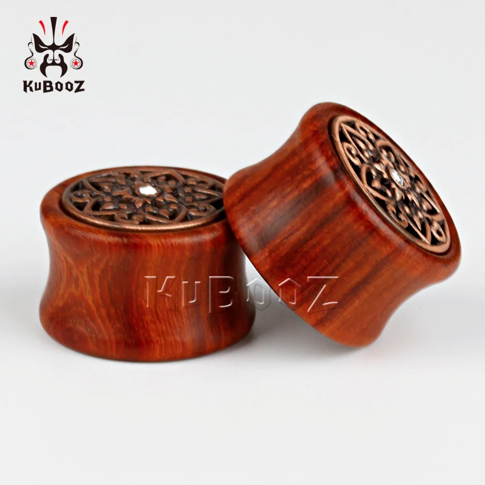 Kubooz пирсинг красного сандалового дерева с бронзовым цветком серьги пирсинг пробки ювелирные изделия для тела туннели оптом измерительные приборы