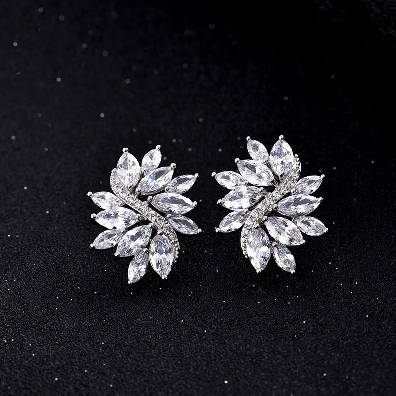 Женские серьги с цветами изящные AAA + Marquise cut кубические циркониевые кристаллы
