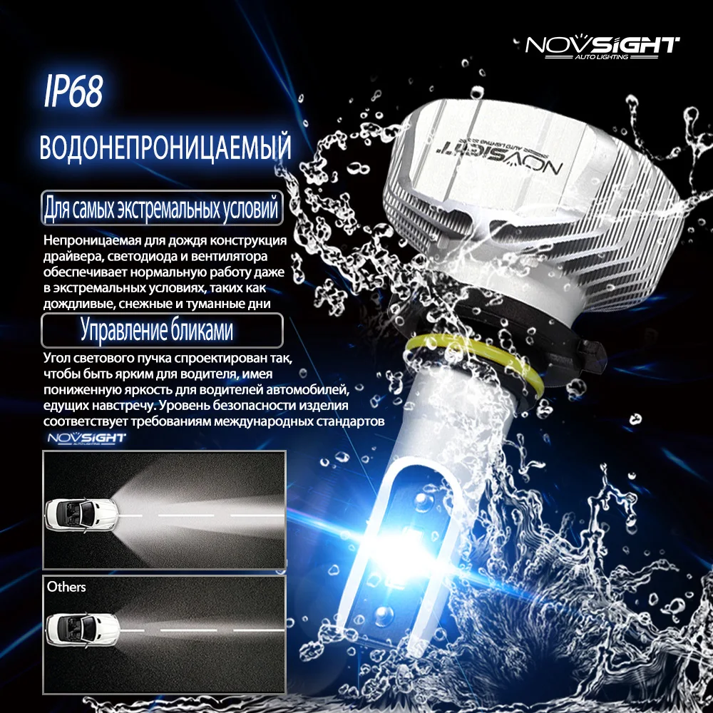 Автомобильные фары головного света Novsight с повышенной светоотдачей, цоколи светодиодных ламп H7, H4, H1, H3, H11 9005, HB3 9006, HB4