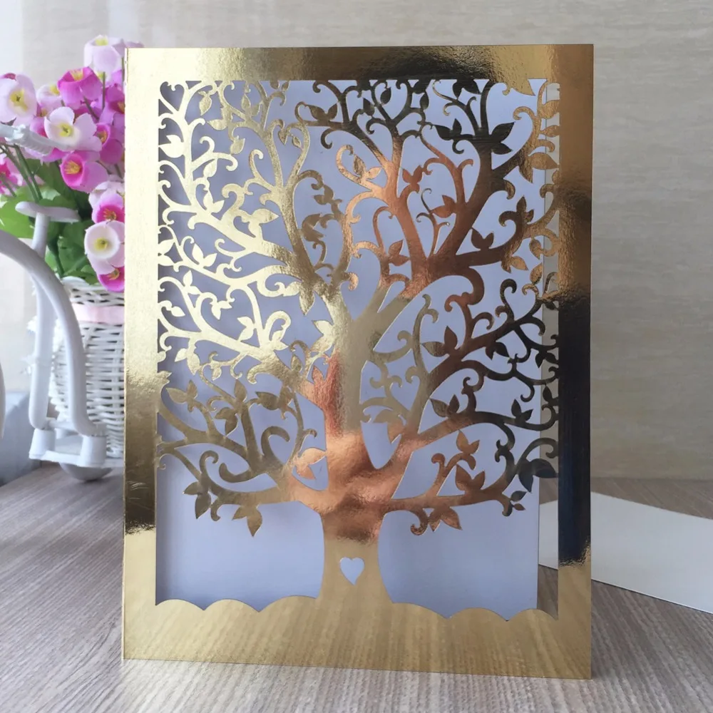 

100pcs Laser Cut Love Tree Design PEarl Paper Event Supplies Decoration Romantic Party Birthday Business Wedding Invitation Card