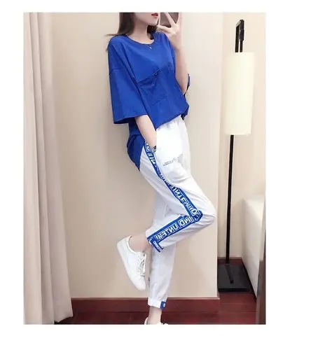 

2019 New Chic Vintage 2 Pcs Set Korean Casual Brief Two Piece Set Loose Letter Fashion Pocket Sport Suit Women