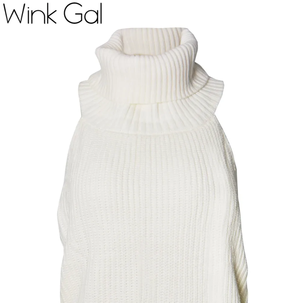 Wink Gal осенне-зимний вязаный джемпер с открытой спиной и высоким воротником