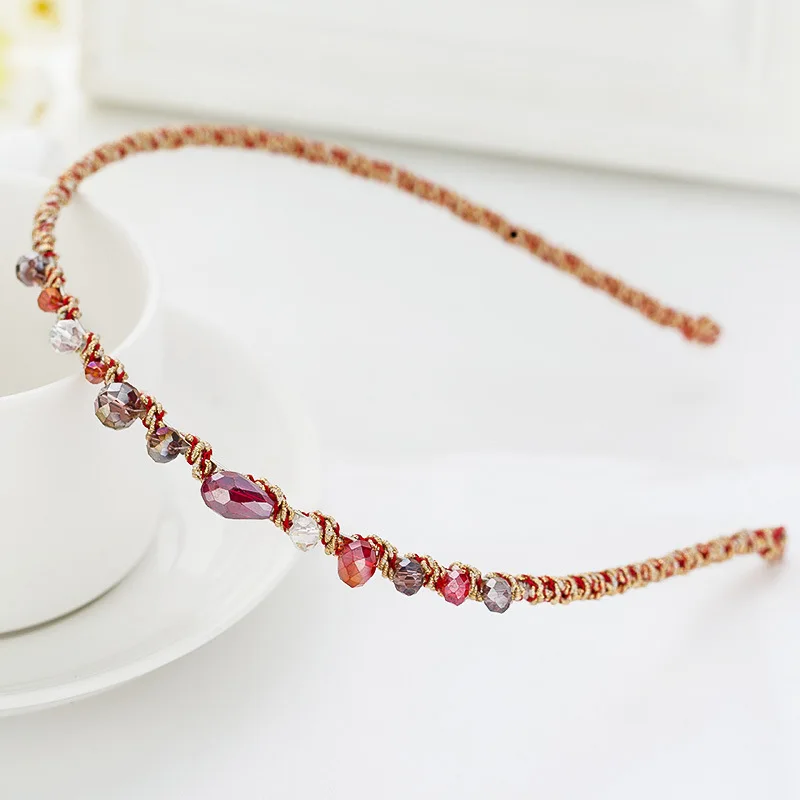 Red hairband Красочные со стразами повязка для волос для женщин качественные металлические ободок для волос круг женские аксессуары для повязки на голову - Цвет: Red hairband