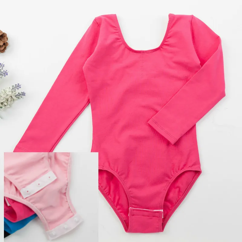 Hot pink Гимнастическое трико с длинными рукавами из спандекса и хлопка для девочек; балетное платье; детская Одежда для танцев; платья для катания на коньках для девочек; боди - Цвет: Hot pink