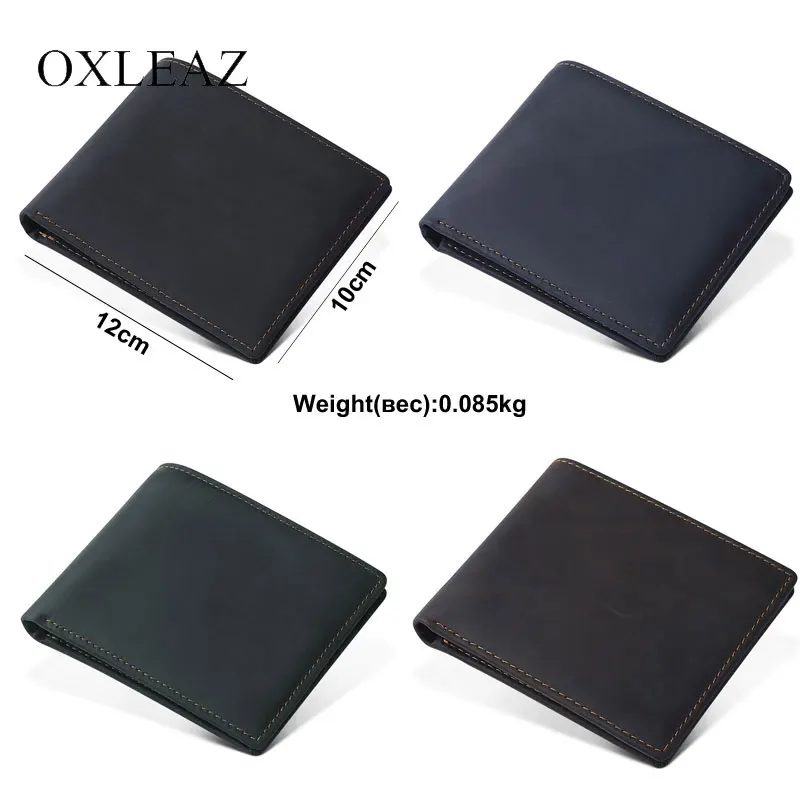 OXLEAZ черный Ретро стиль короткий мужской натуральная кожа двойной кошелек Crazy Horse