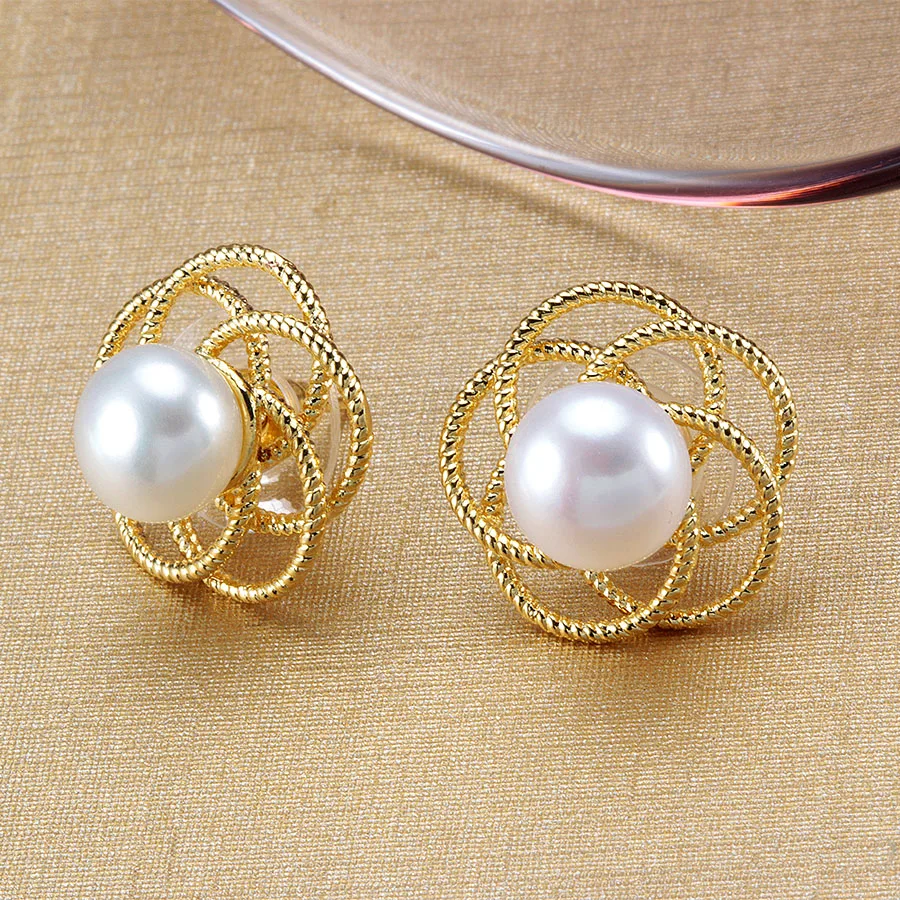 Модные ювелирные изделия милые жемчужные серьги с цветком 100% натуральный