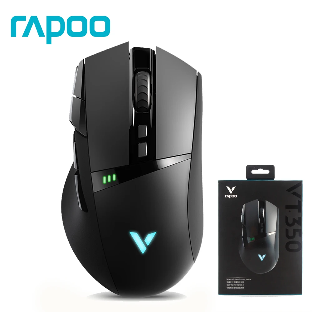 Игровая мышь Rapoo VT350, светодиодный, волшебное освещение, 11 программируемых клавиш, беспроводной/проводной режим, перезаряжаемая, для компьютера, ПК, геймера, мышь