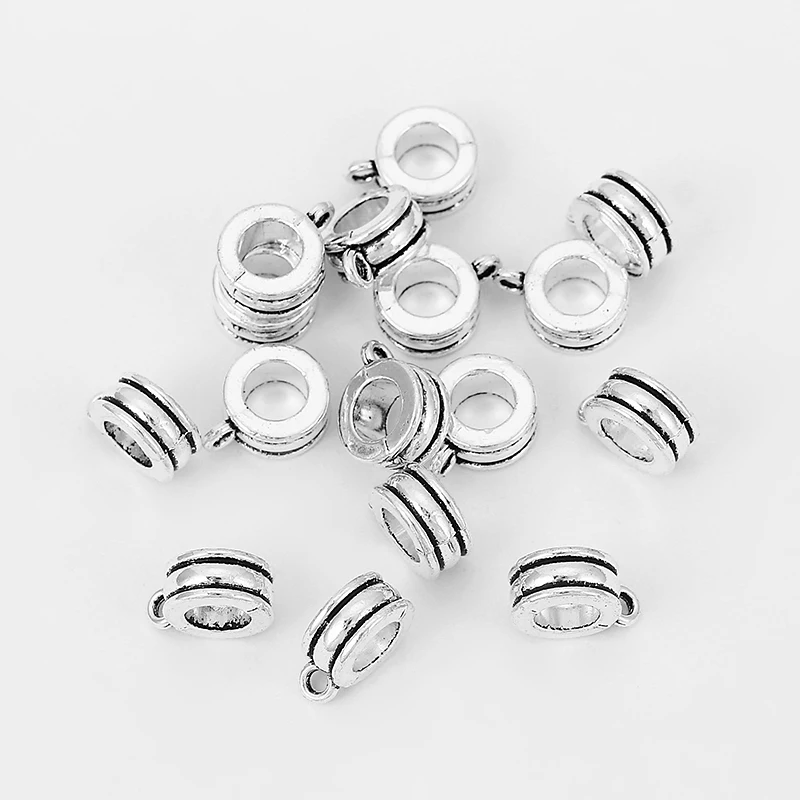 

20pcs/lot Antique Silver Color 6mm Slider Spacer Bails Charms/Pendant Holder for 6mm Round Leather Jewelry Findings Accessories