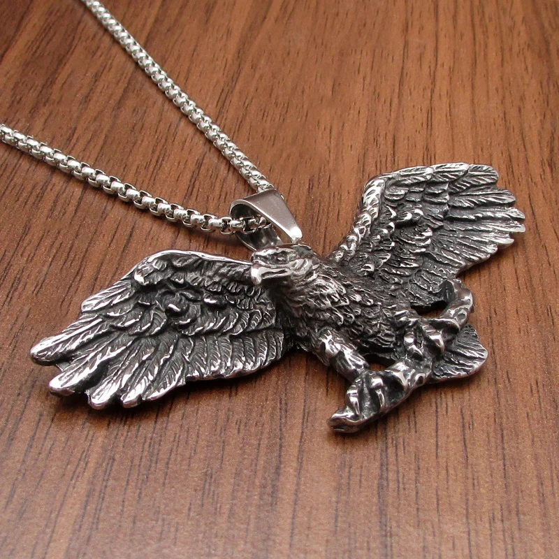 Бесплатная доставка Панк 316L нержавеющая сталь серебряный цвет черный орел
