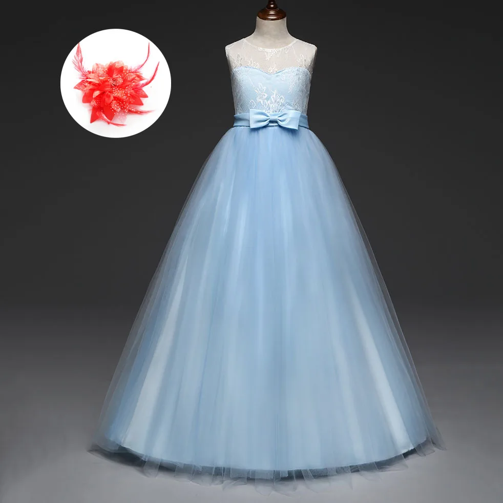 4-13 Year Children Clothing White Lavender Light Blue Red Sleeveless Long Dresses for Party and Wedding Gowns Little Girls | Детская