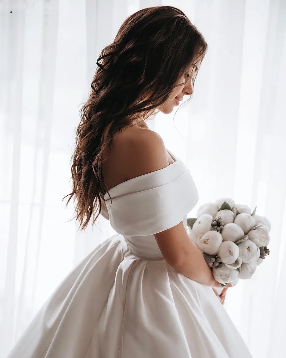 Белое Атласное свадебное платье Vestido De Noiva 2019 бальное с открытыми плечами пышное