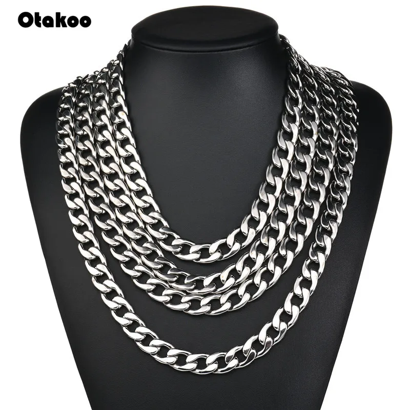Otakoo 3-11 мм мужские из нержавеющей стали кубинское звено ожерелье-цепочка, серебро цвет цепи 20-90 см Модное Длинное Ожерелье s для мужчин