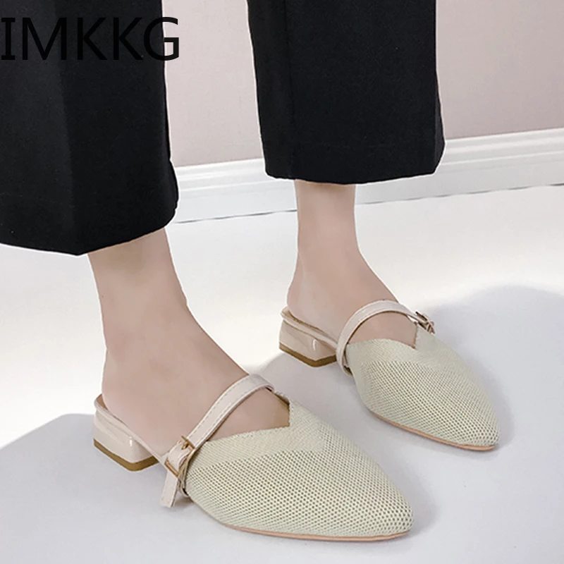 Роскошные однотонные женские шлепанцы без застежек Женские мюли с острым носком