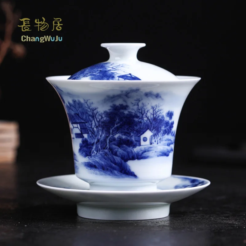 Чаши Changwuju в Цзиндэчжэнь серая желтая синяя и белая чайная чашка с крышкой