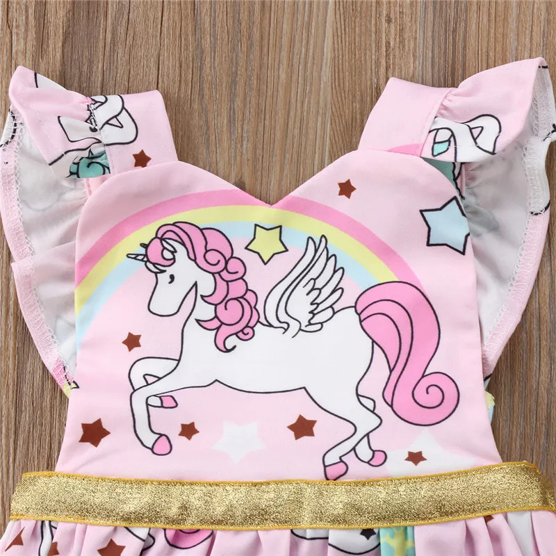 Летние милые детские комбинезоны для новорожденных девочек с единорогом