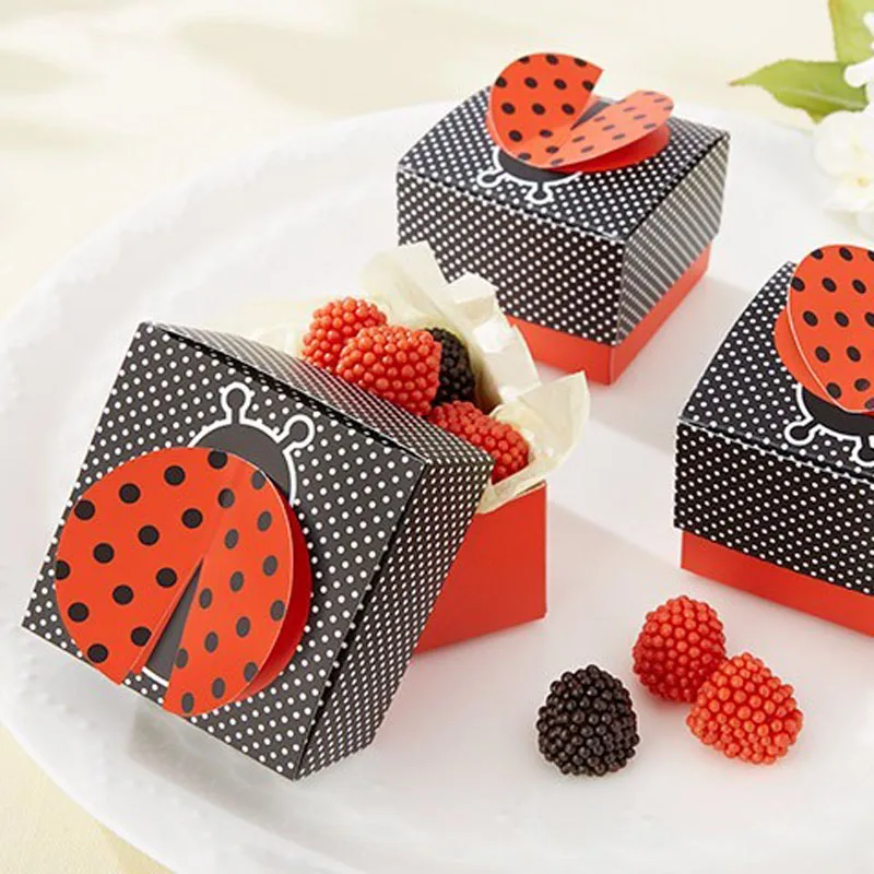 80 шт./лот детский душ милый как баг 3 D Божья коровка Baby Shower сувениры коробки для