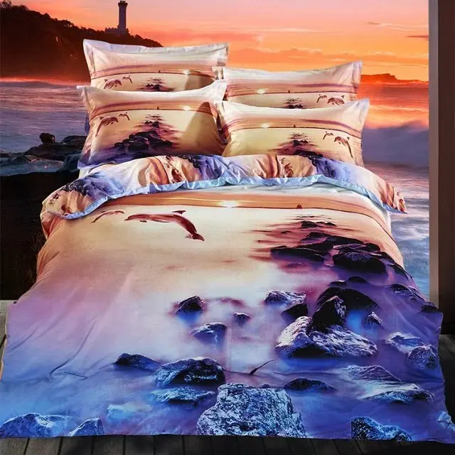 4 шт. набор постельного белья из 100% хлопка с рисунком дельфинов|bed cover set|cover set3d bed |