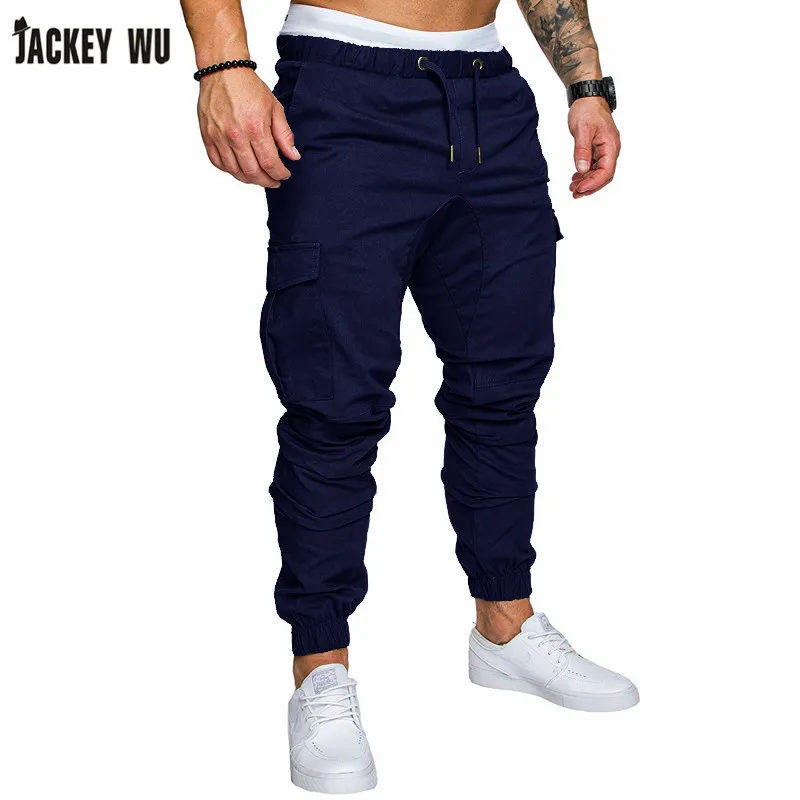 Бренд JACKEYWU, мужские брюки, мода, много карманов, сплошной цвет, для бега, эластичная талия, хаки, брюки карго, повседневные Комбинезоны, хип-хоп