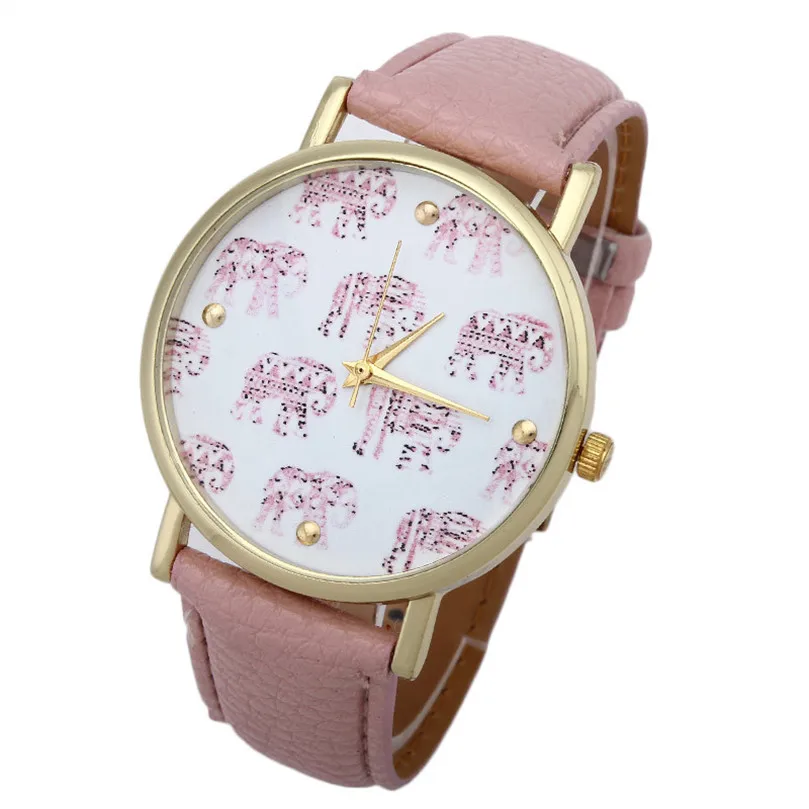 Модные женские часы С Рисунком Слона из искусственной кожи аналоговые кварцевые