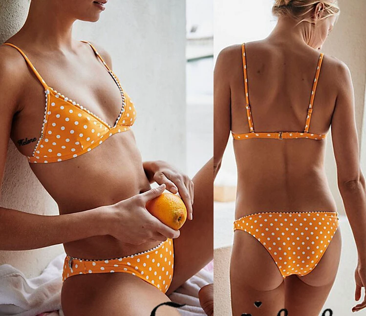 Сексуальный купальник Женский комплект бикини пуш ап бандаж в горошек