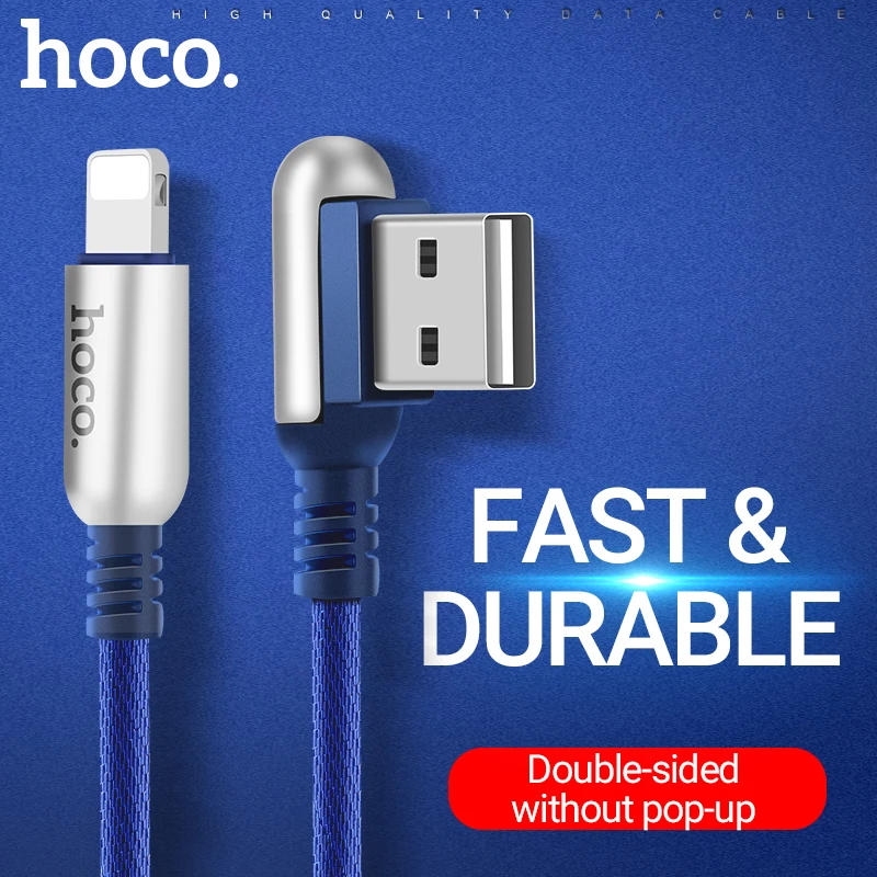 hoco кабель для айфона быстрая зарядка и передача данных провод 2.4a разъем лайтнинг прочный шнур для iphone 5 6 7 usb зарядное устройство для айпад айфон двухсторонний угловой коннектор юсб цинковые коннекторы